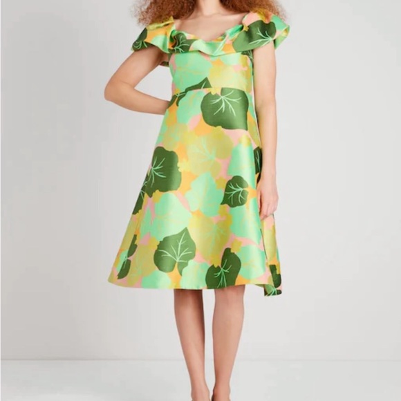 Kate Spade Cucumber Floral Flounce Dress Size 8 - Picture 5 of 5